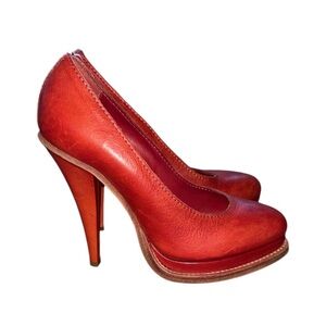ACNE Studios Red Leather Pumps Spike Heel Size 37 or US 7 Fabulous Shoes
